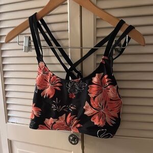 Floral Black and Pink Strappy Swim Top